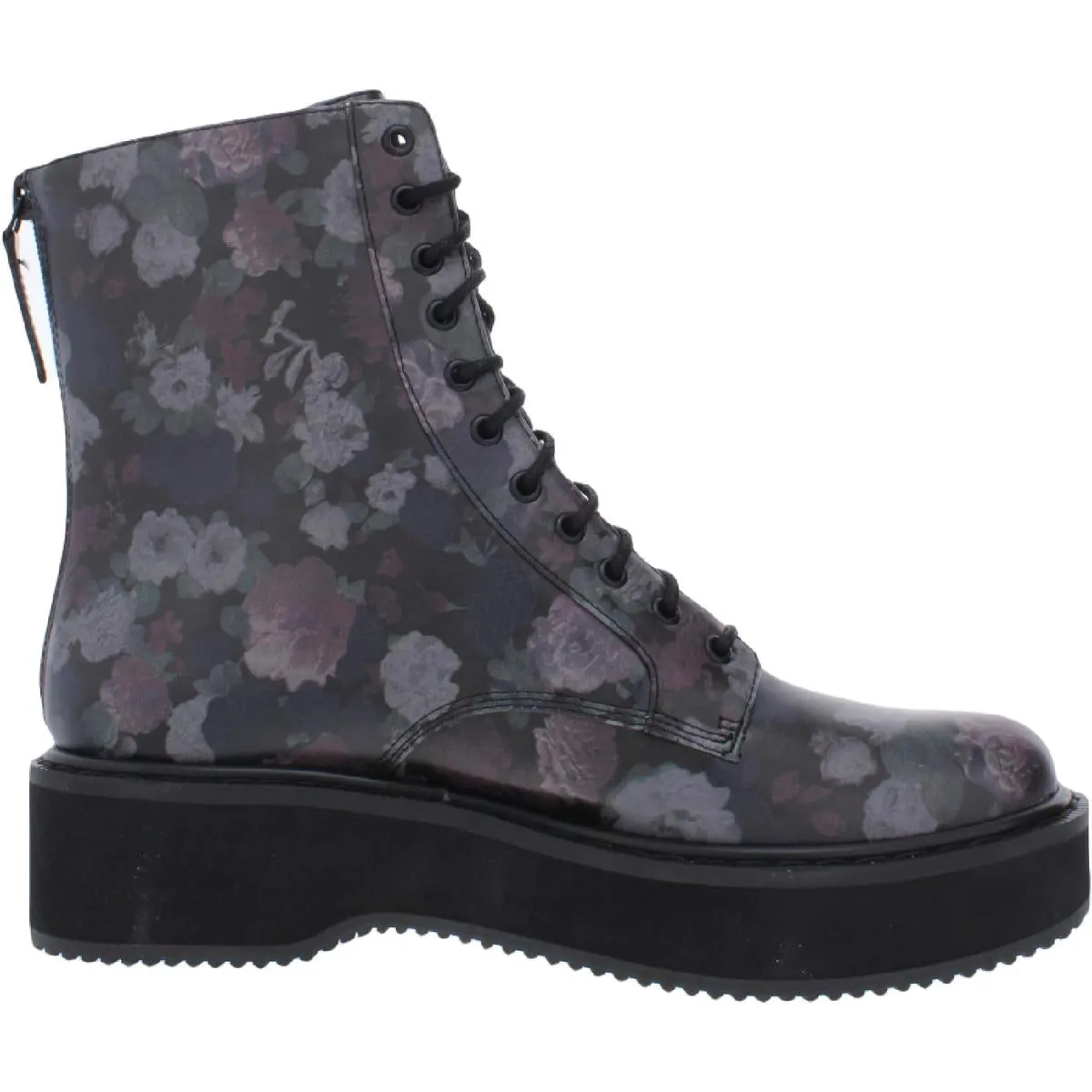 Hunt Womens Faux Leather Round Toe Combat & Lace-up Boots