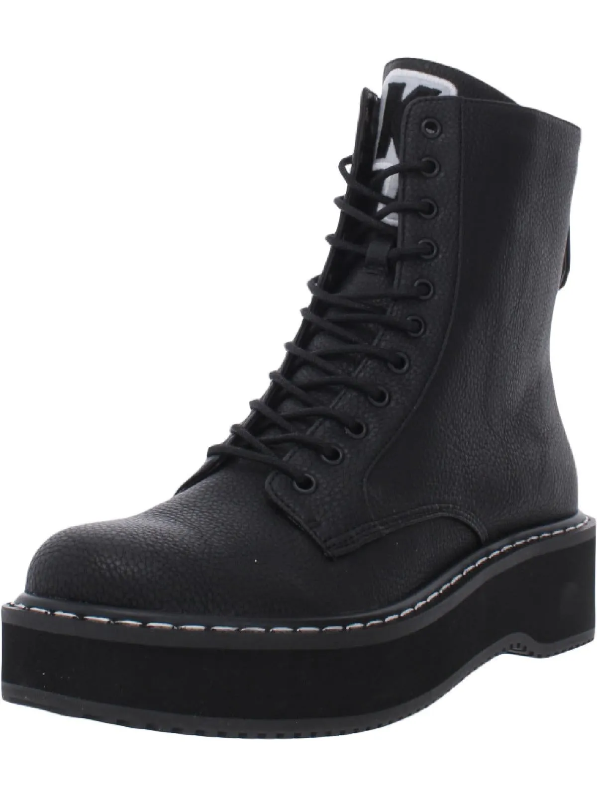 Hunt Womens Faux Leather Round Toe Combat & Lace-up Boots