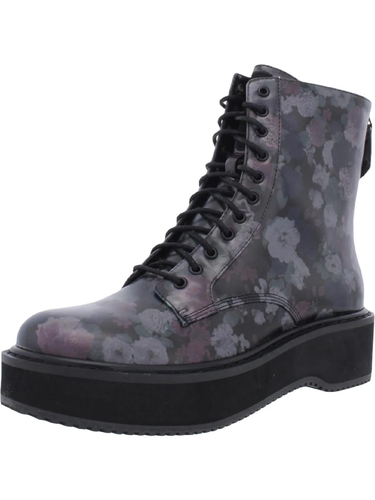 Hunt Womens Faux Leather Round Toe Combat & Lace-up Boots
