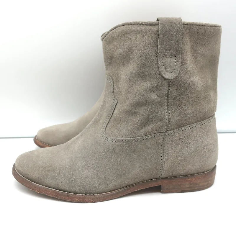 Isabel Marant Crisi Ankle Boots Taupe Gray Suede Size 38 Hidden Wedge Booties
