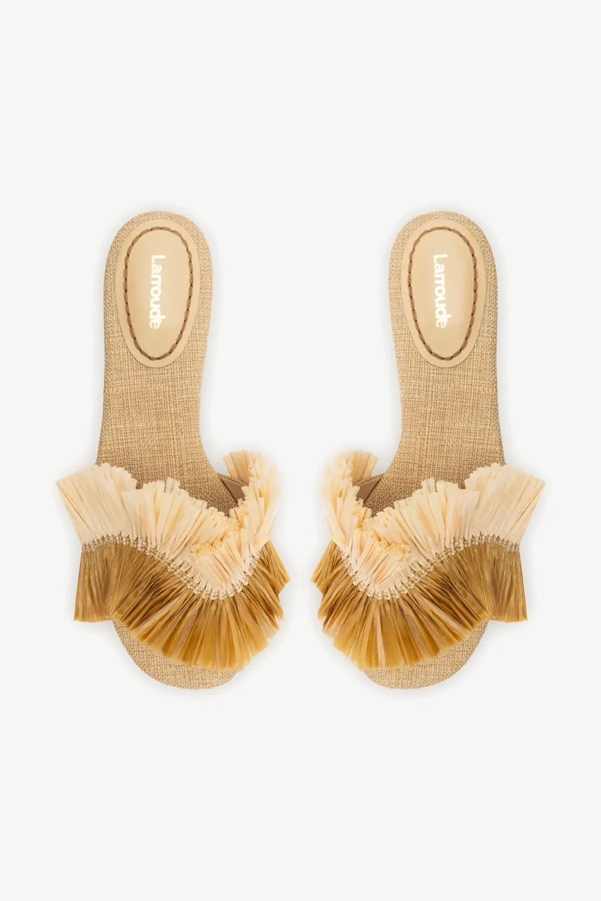 Ivy Fringe Flat In Beige Raffia