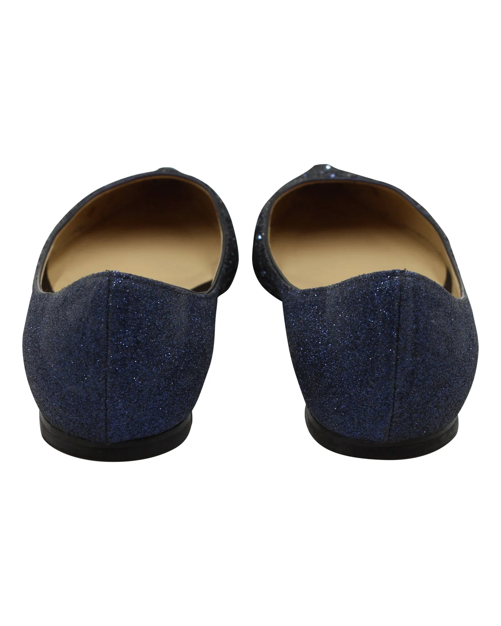 Jimmy Choo Glitter Love Pointed Ballet Flats in Blue Leather