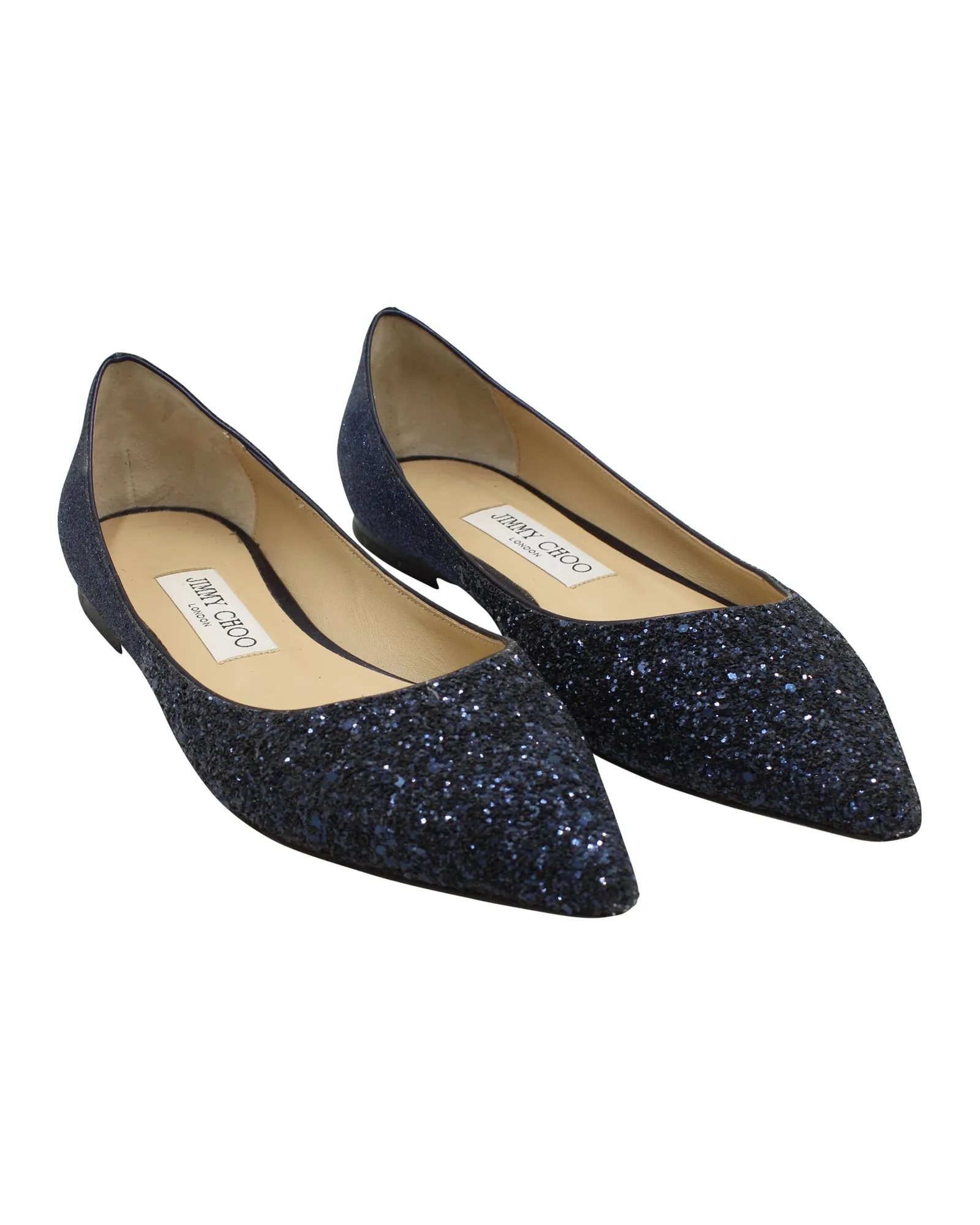 Jimmy Choo Glitter Love Pointed Ballet Flats in Blue Leather
