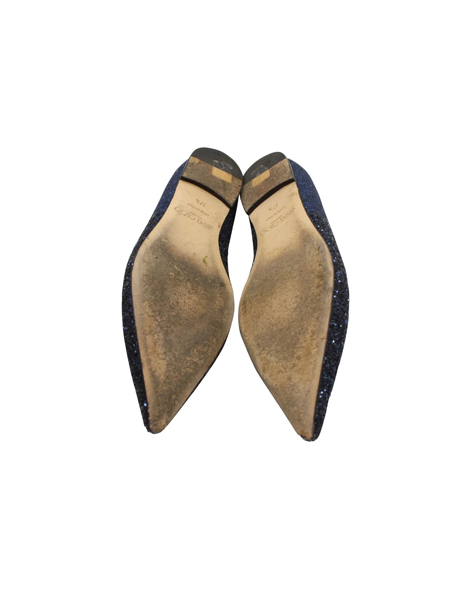 Jimmy Choo Glitter Love Pointed Ballet Flats in Blue Leather