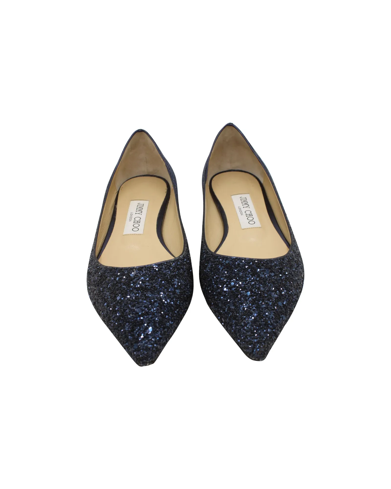 Jimmy Choo Glitter Love Pointed Ballet Flats in Blue Leather