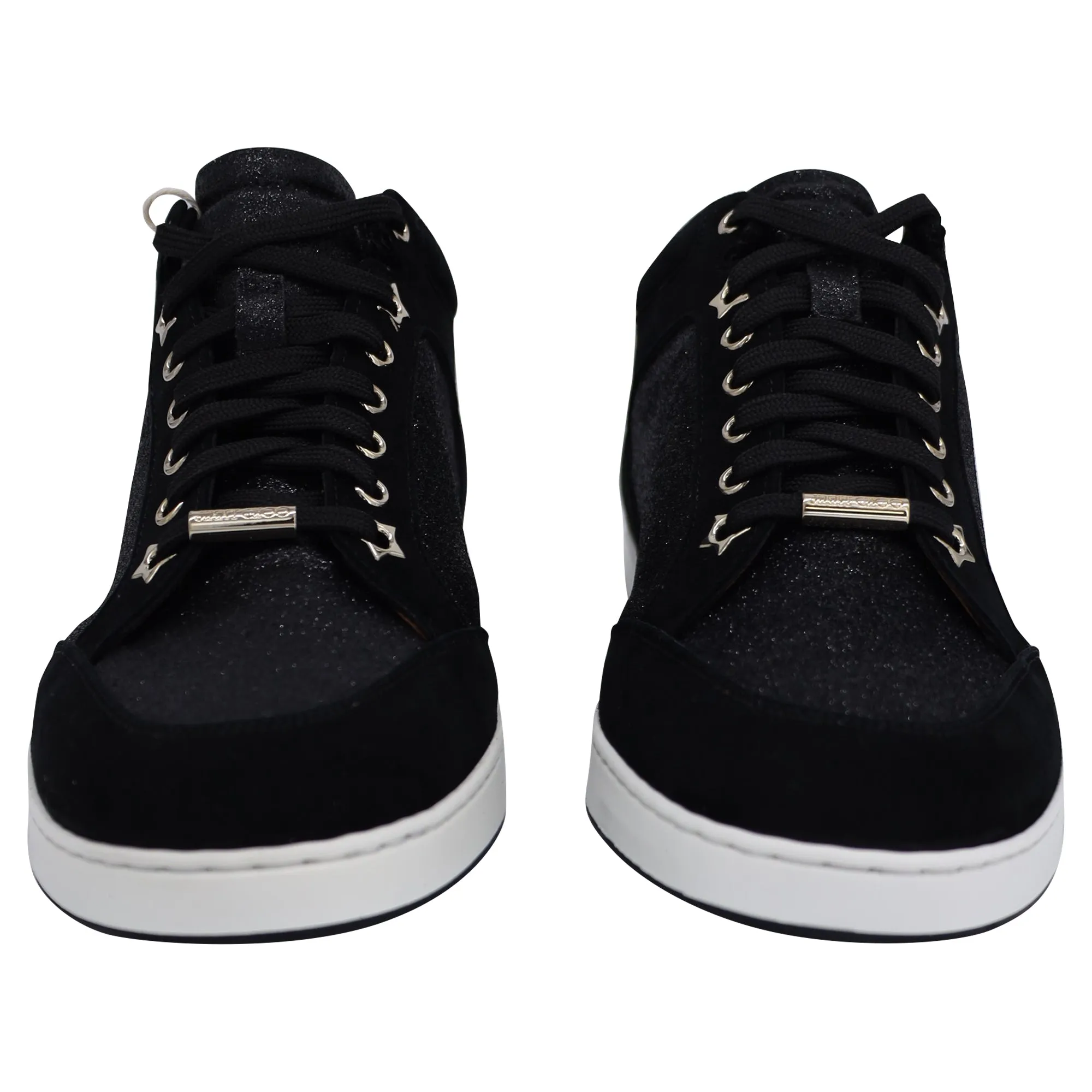 Jimmy Choo Miami Glitter-Paneled Sneakers in Black Suede