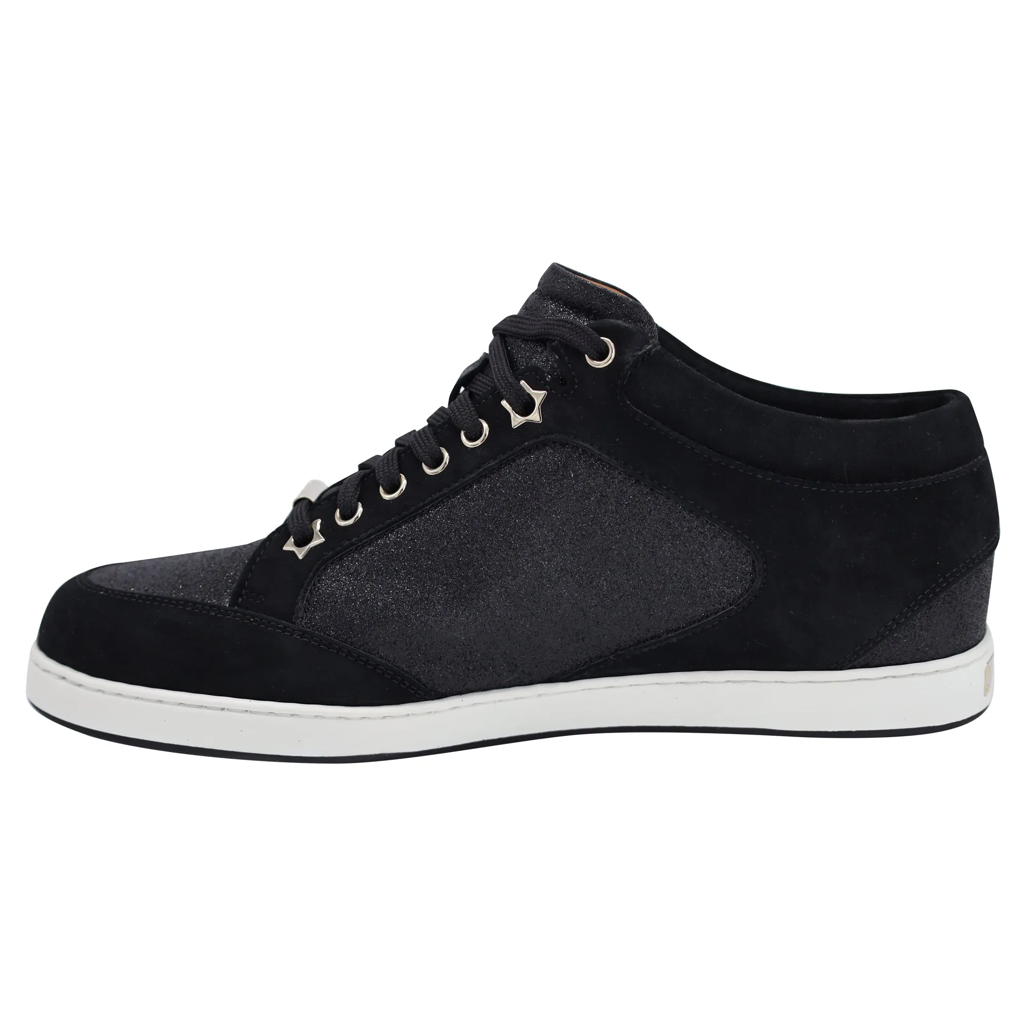 Jimmy Choo Miami Glitter-Paneled Sneakers in Black Suede