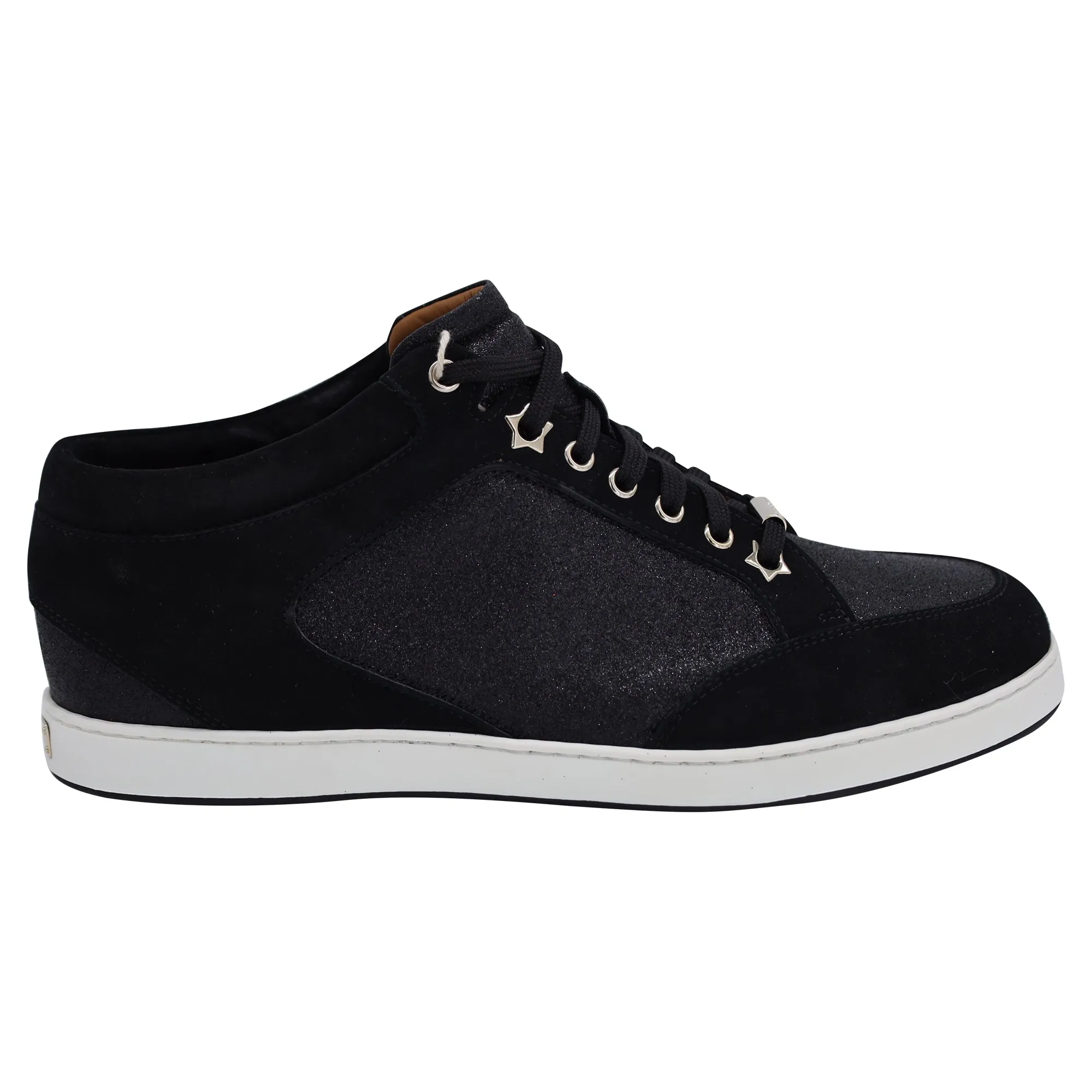 Jimmy Choo Miami Glitter-Paneled Sneakers in Black Suede