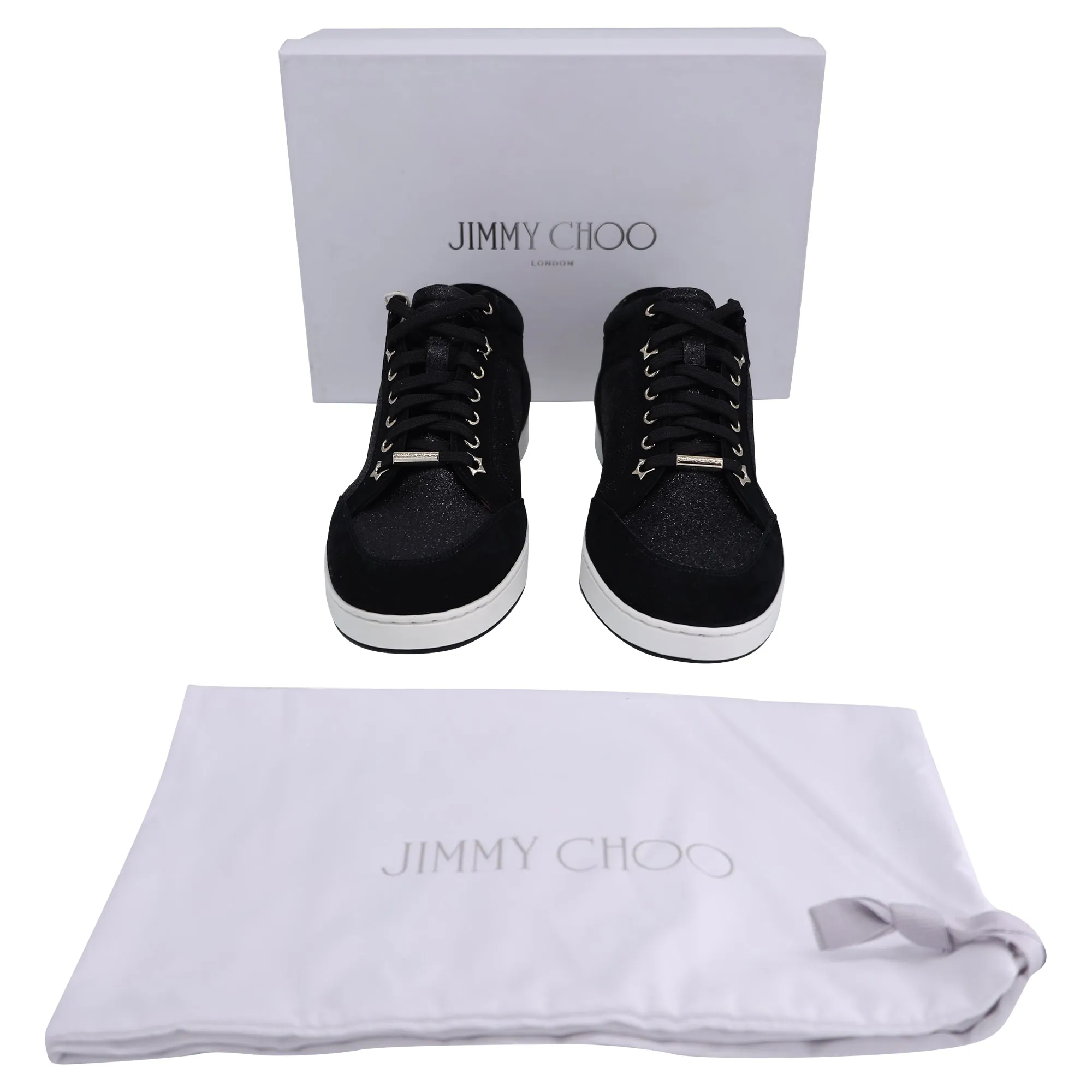 Jimmy Choo Miami Glitter-Paneled Sneakers in Black Suede