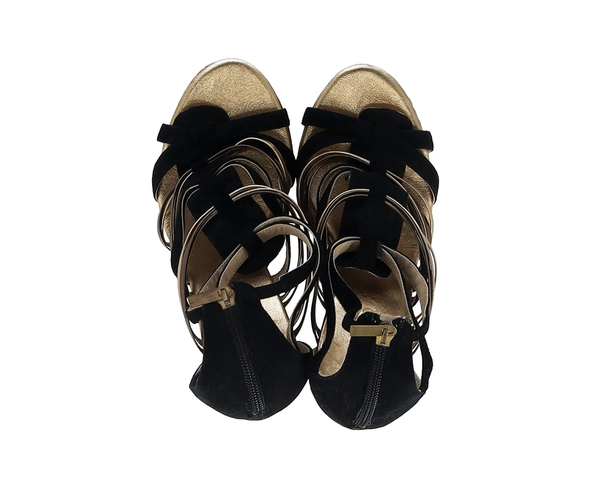 Jimmy Choo Strappy Cage Wedge Sandals in Multicolor Suede and Leather