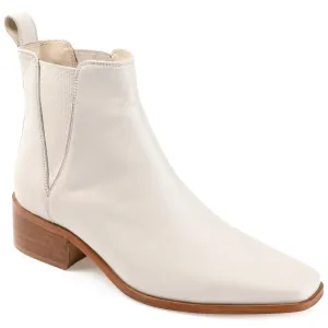 Journee Signature Womens Genuine Leather Brooklee Square Toe Stacked Chelsea Booties