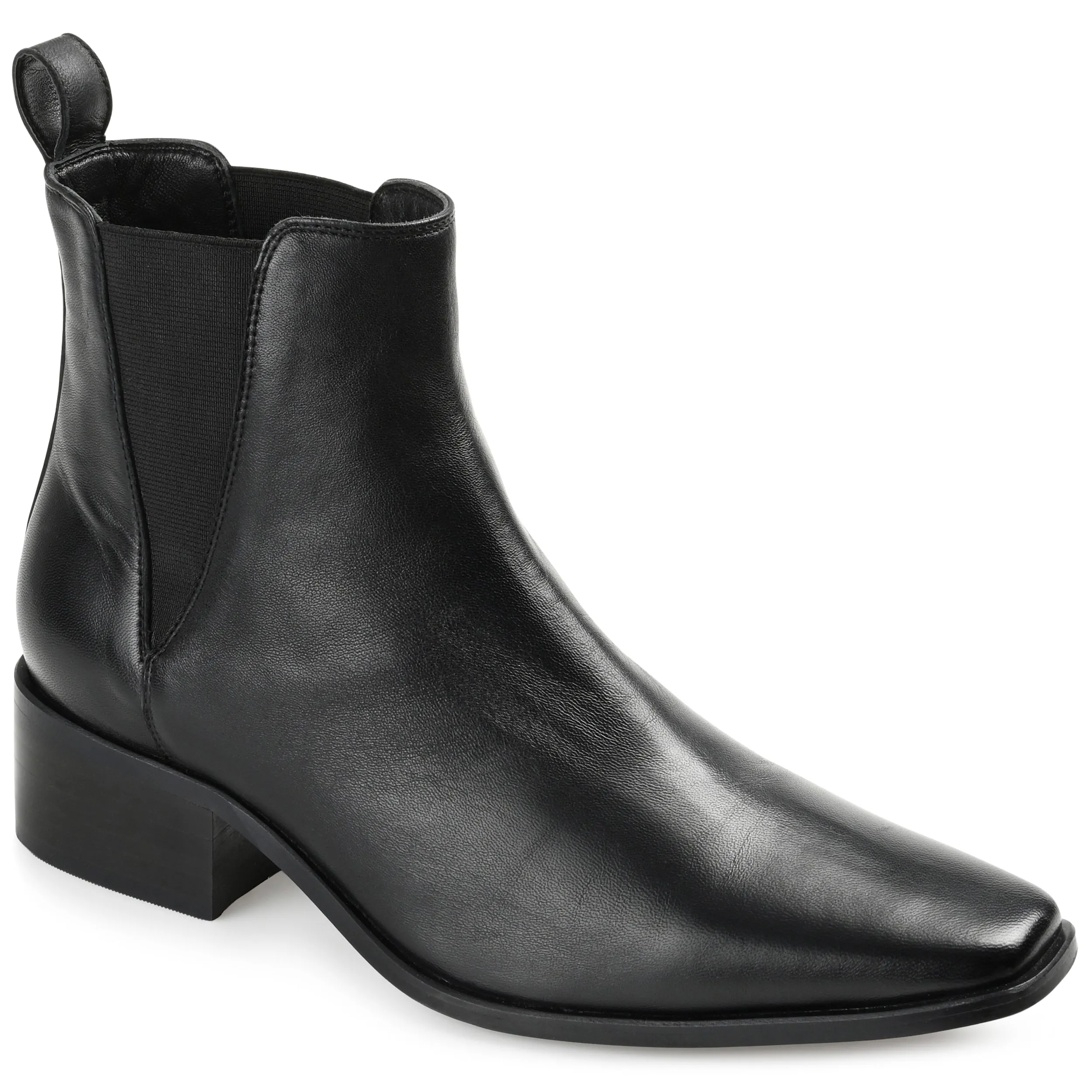 Journee Signature Womens Genuine Leather Brooklee Square Toe Stacked Chelsea Booties
