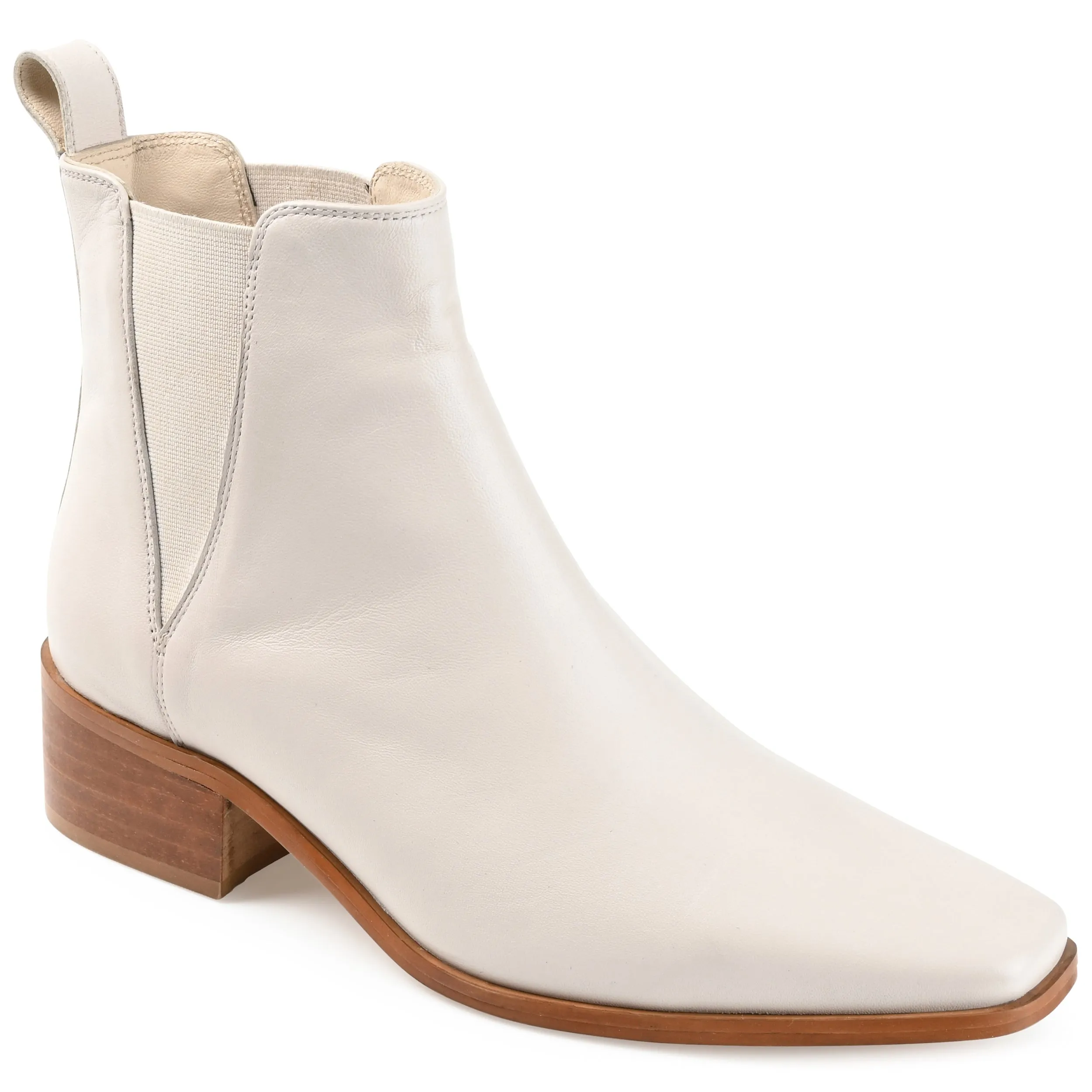 Journee Signature Womens Genuine Leather Brooklee Square Toe Stacked Chelsea Booties