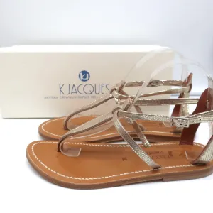 K.Jacques Buffon T-Strap Sandals Platinum Disco Leather Size 38