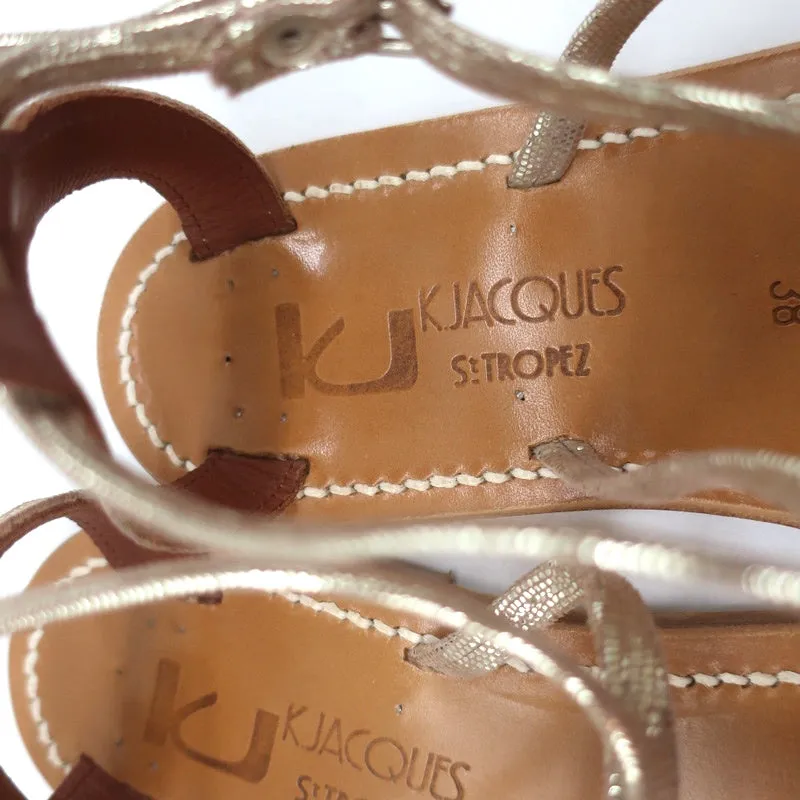 K.Jacques Buffon T-Strap Sandals Platinum Disco Leather Size 38