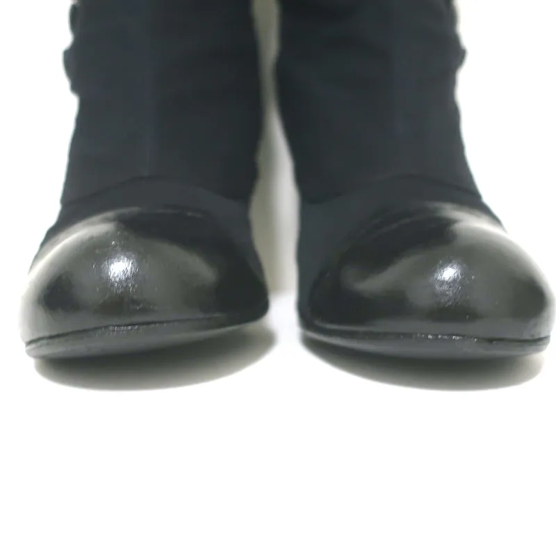 Lanvin Cap Toe Buttoned Knee High Boots Black Corduroy & Leather Size 39