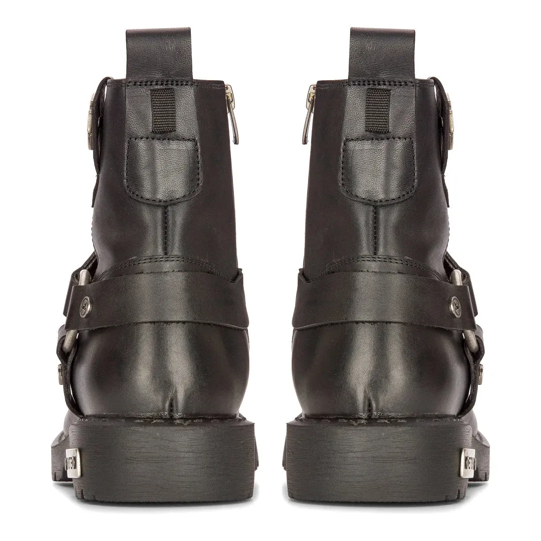 Leather Motorcycle Metal Toe Ankle Boots
