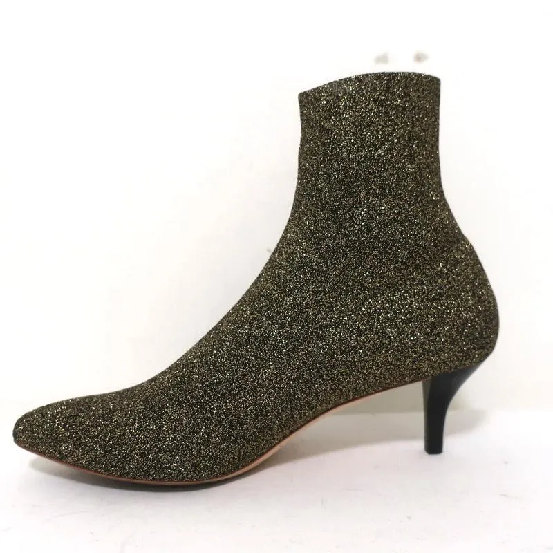 Loeffler Randall Ankle Boots Kassidy Gold Stretch Knit Size 8 Low Heel Booties