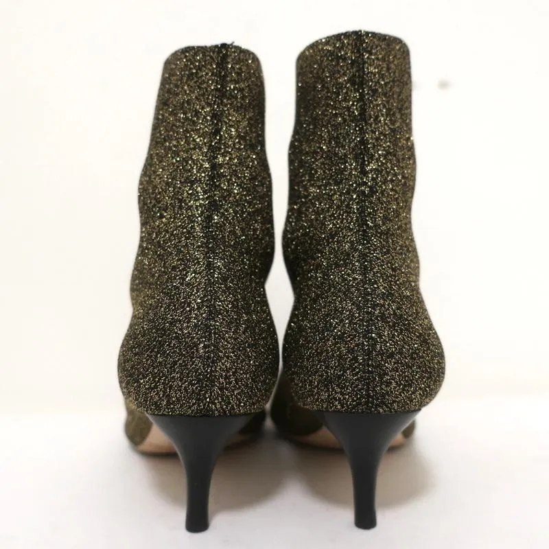 Loeffler Randall Ankle Boots Kassidy Gold Stretch Knit Size 8 Low Heel Booties