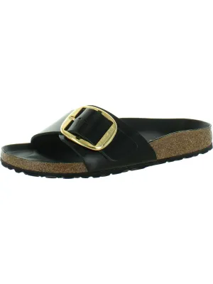 Madrid Big Buckle Womens Patent Leather Flat Slide Sandals