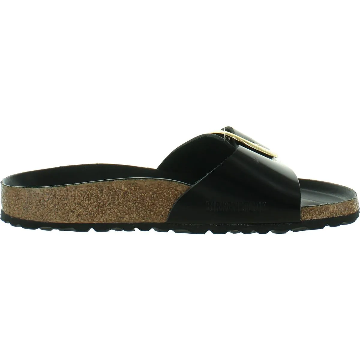 Madrid Big Buckle Womens Patent Leather Flat Slide Sandals