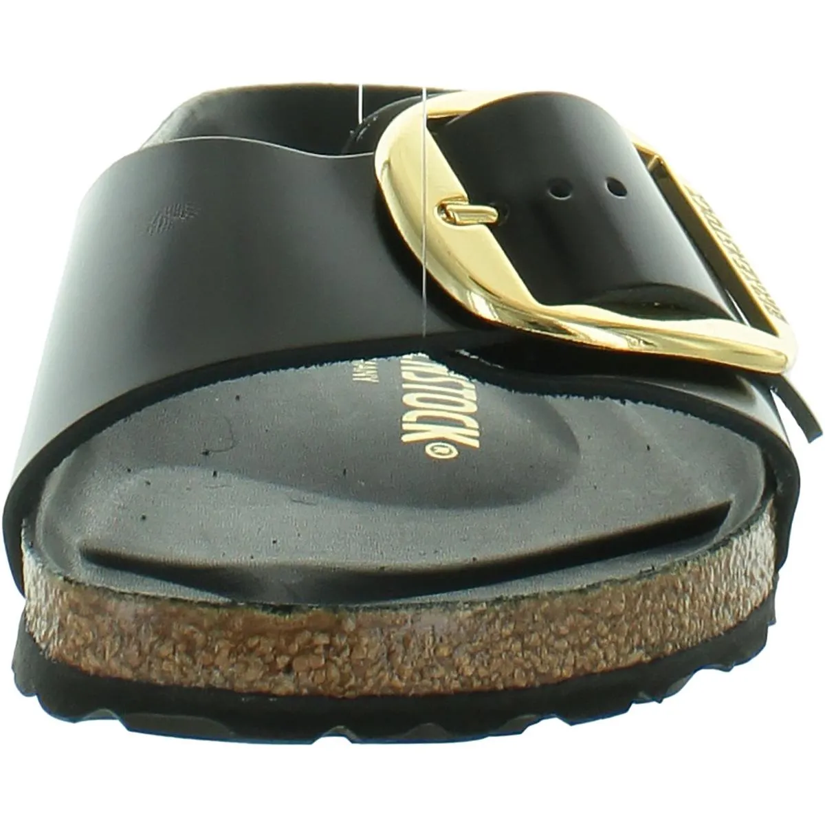 Madrid Big Buckle Womens Patent Leather Flat Slide Sandals