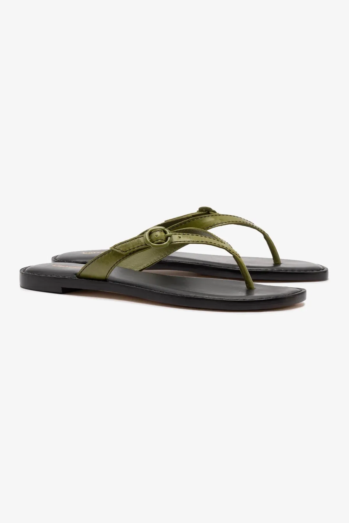 Mary Kate Flat Sandal In Seaweed Leather