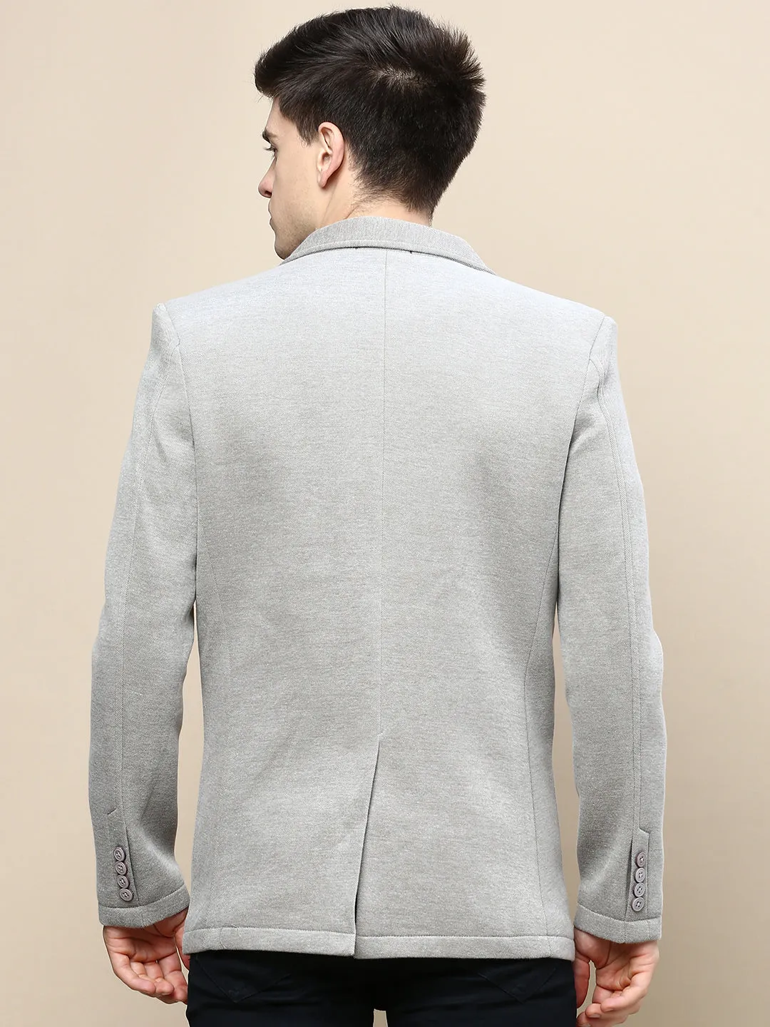 Men Beige Slim-Fit Notched Lapel Collar Single-Breasted Casual Blazer