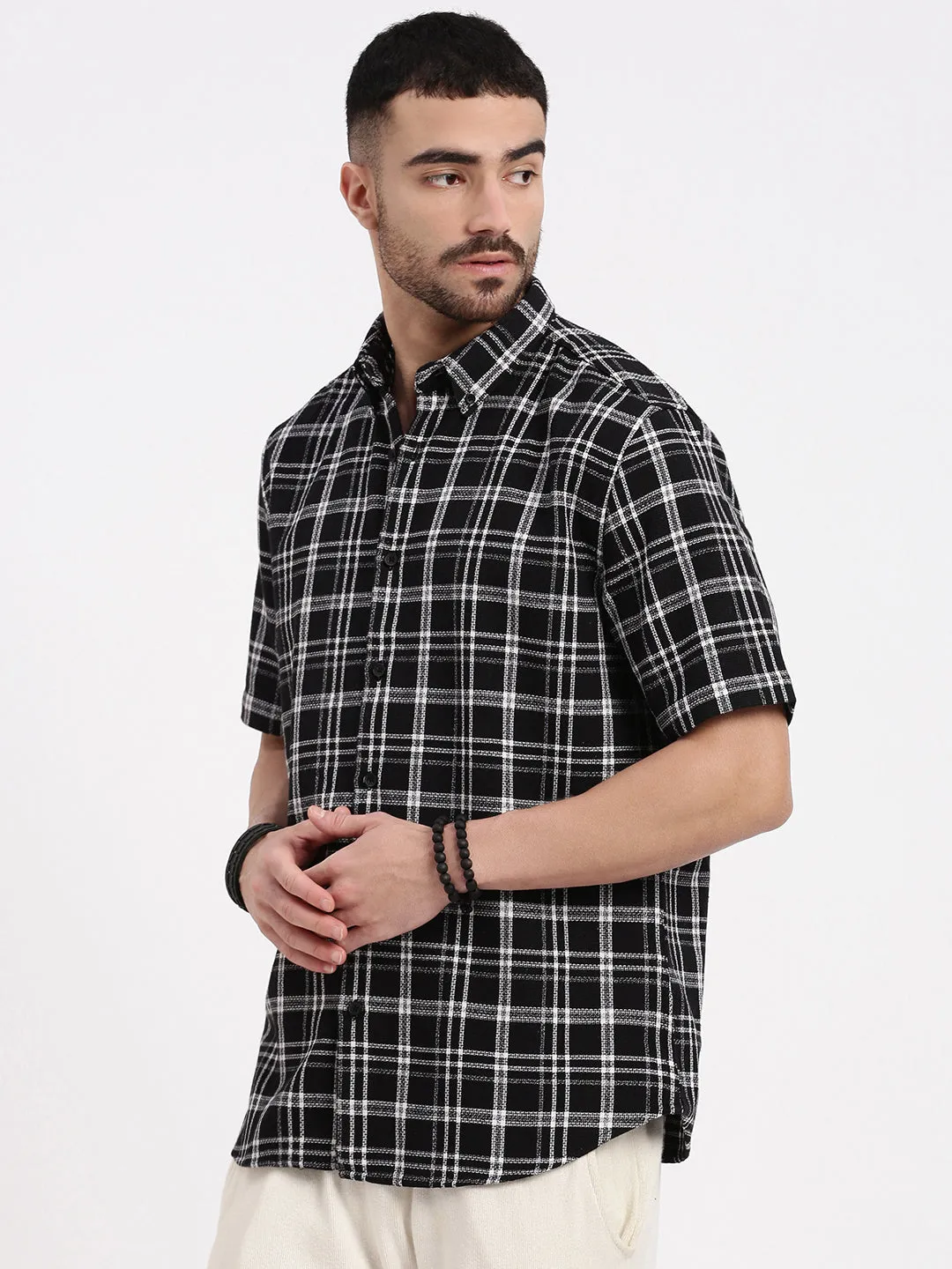 Men Black Checked Slim Fit Shirt