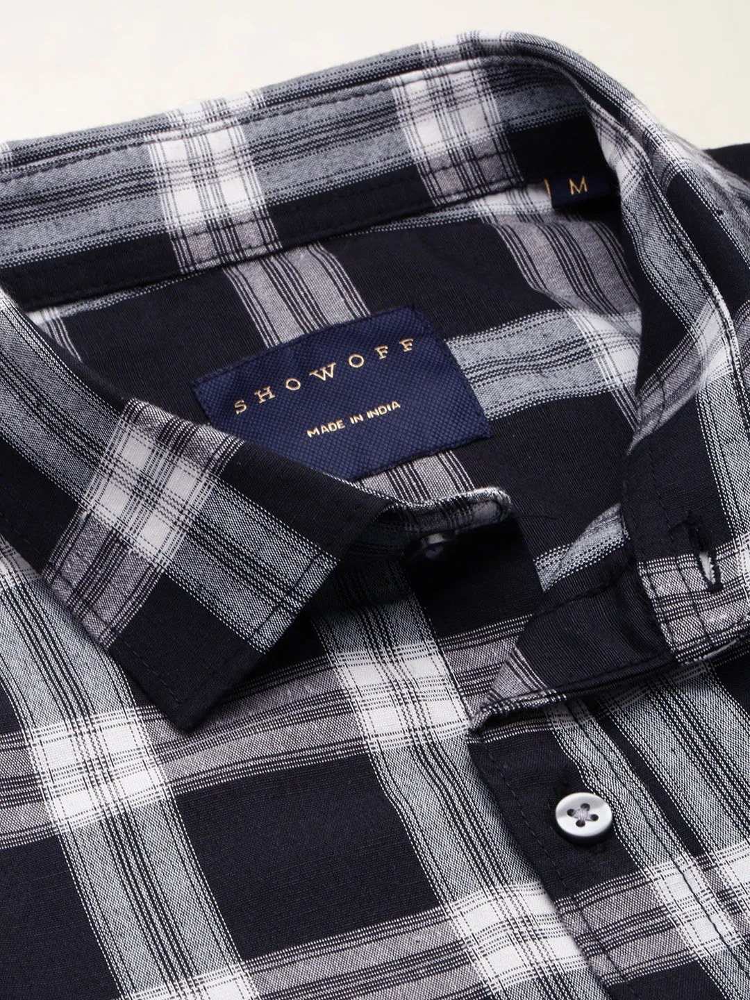Men Black Classic Tartan Checked Casual Cotton Shirt
