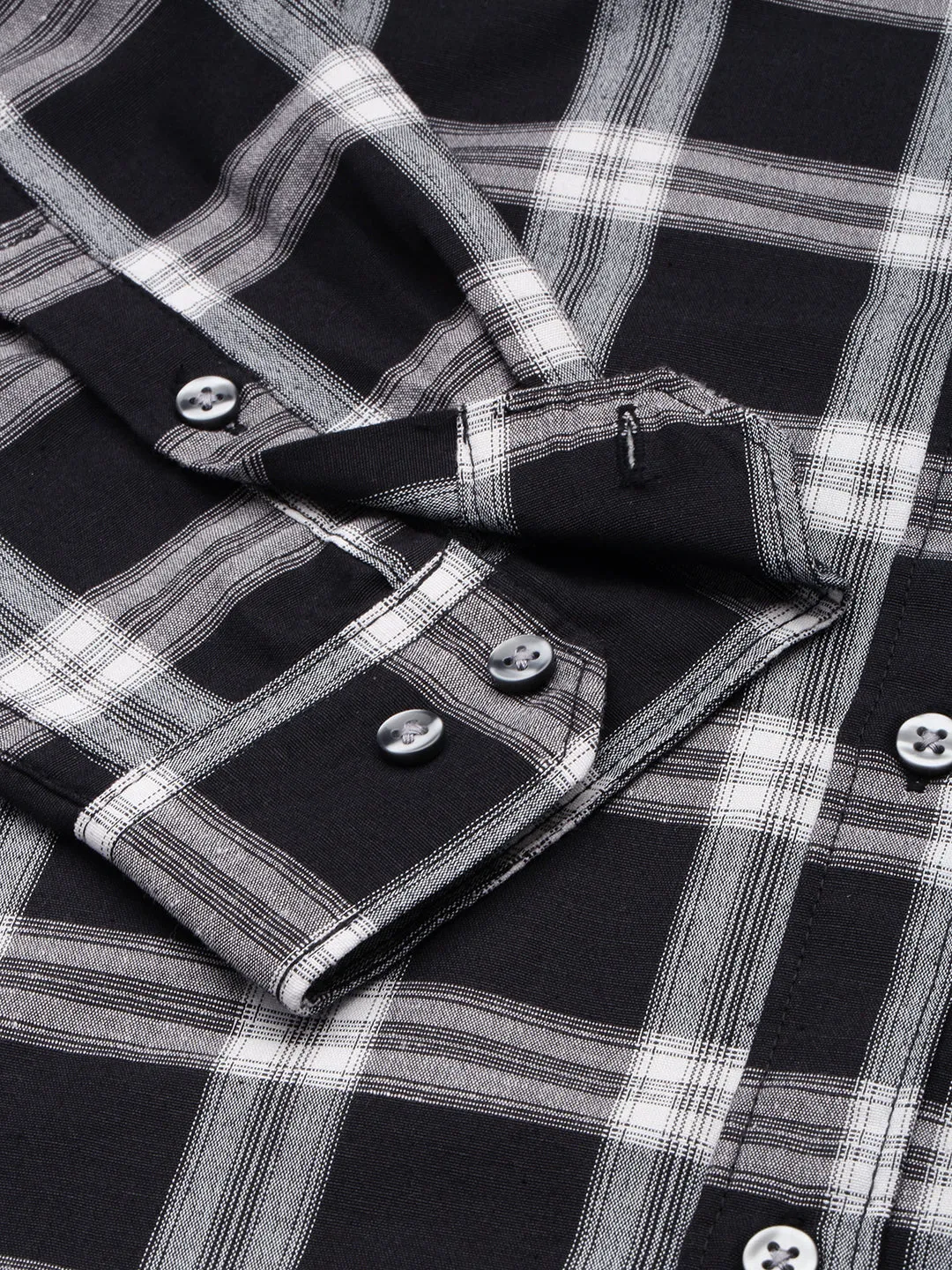 Men Black Classic Tartan Checked Casual Cotton Shirt