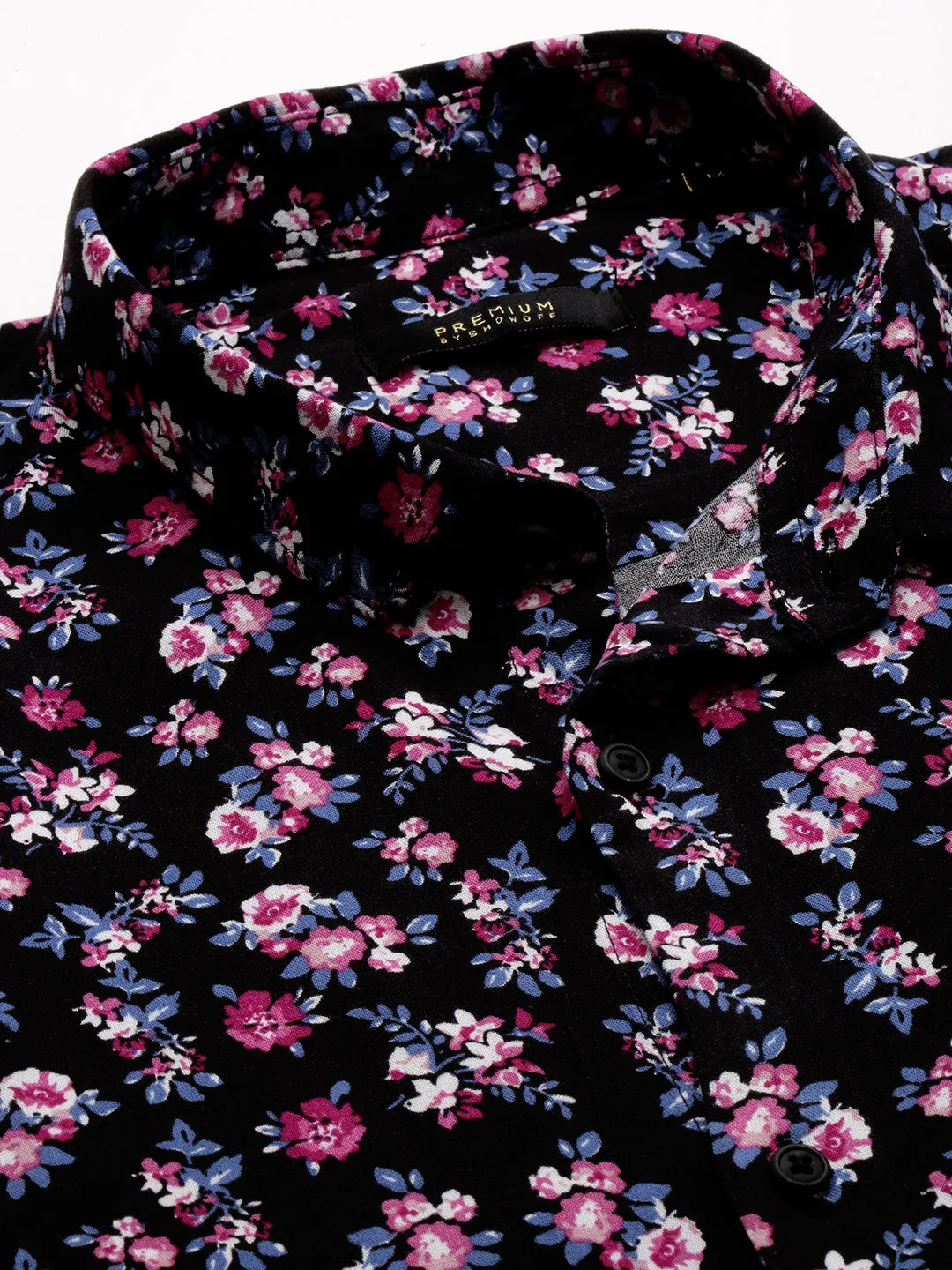 Men Black Comfort Floral Printed Casual Cotton Shirt