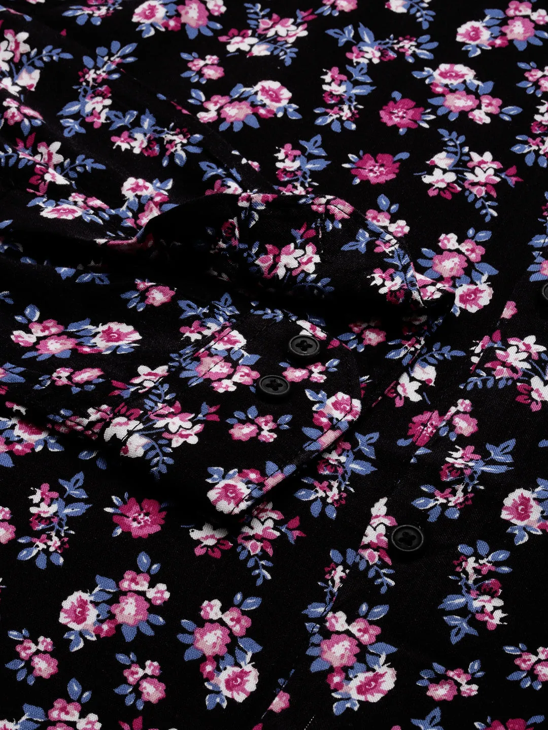 Men Black Comfort Floral Printed Casual Cotton Shirt