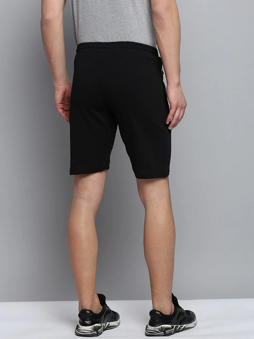 Men Black Mid-Rise Training or Gym Sports Shorts
