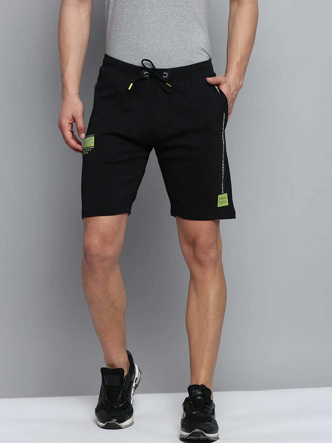 Men Black Mid-Rise Training or Gym Sports Shorts