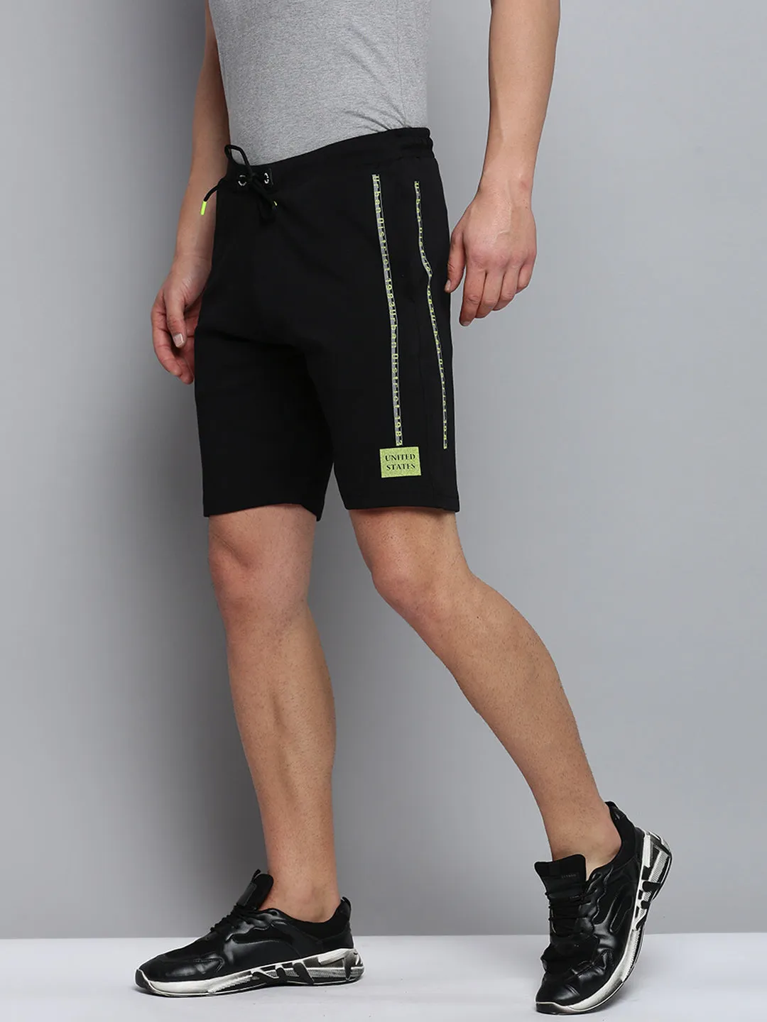 Men Black Mid-Rise Training or Gym Sports Shorts