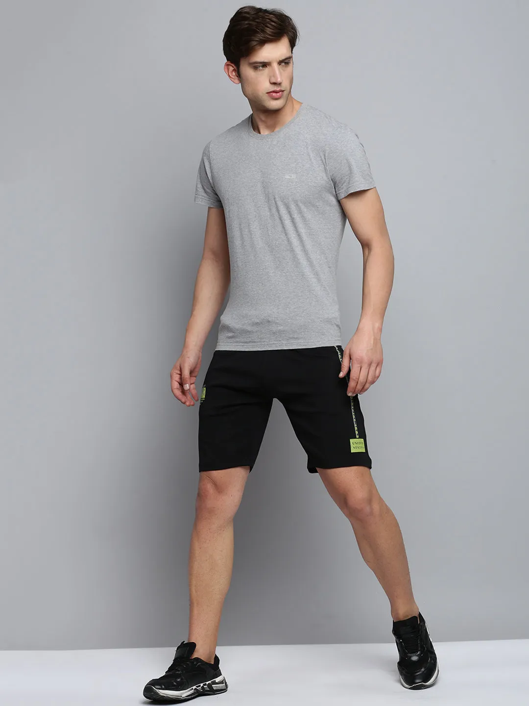 Men Black Mid-Rise Training or Gym Sports Shorts