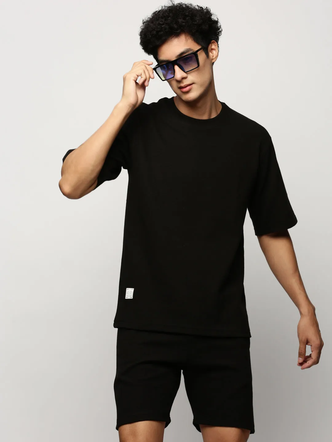Men Black Round Neck T-Shirt & Shorts Co Ords