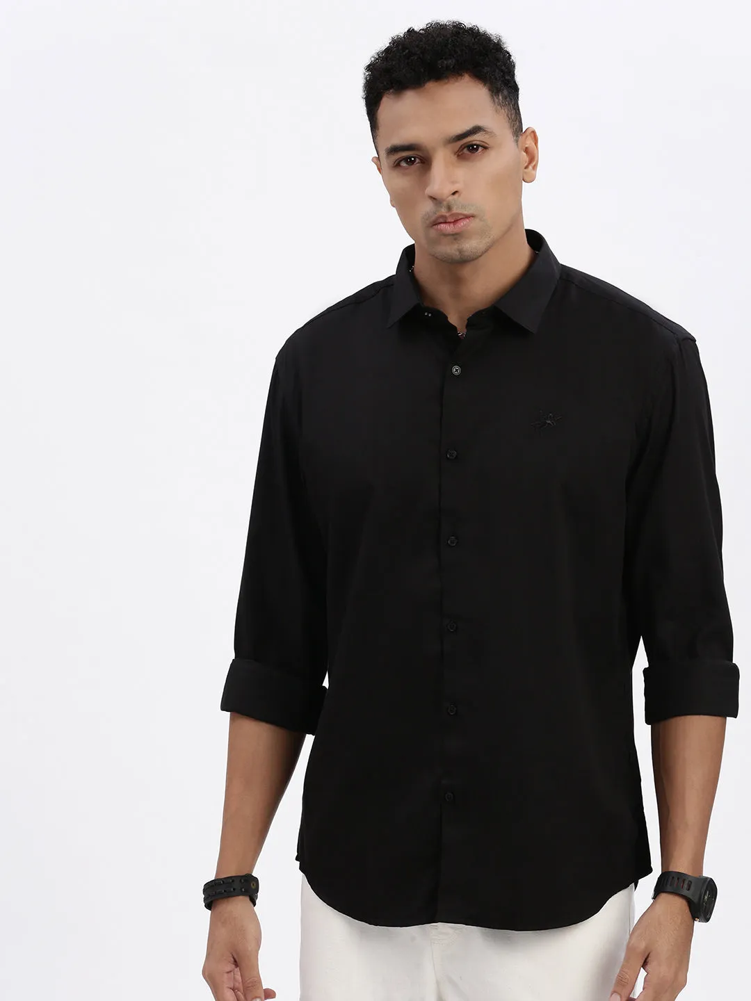 Men Black Solid Slim Fit Shirt