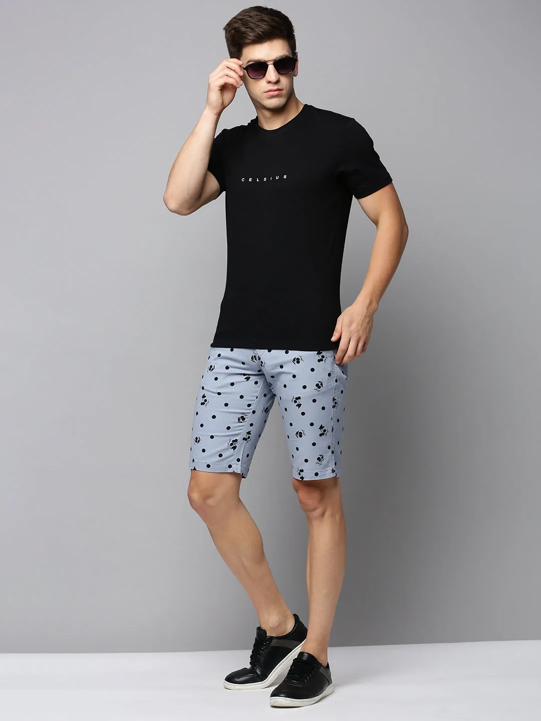 Men Blue Printed Cotton Shorts
