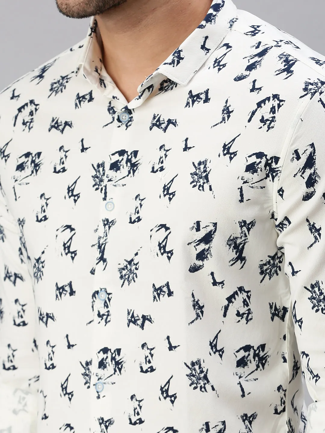 Men Cream Comfort Printed Casual Shirt