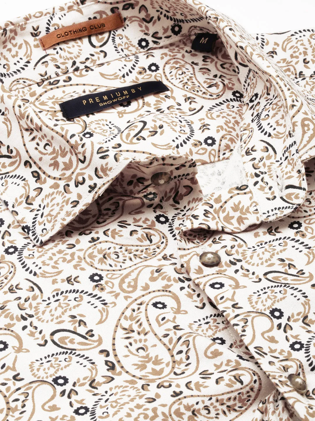 Men Cream Standard Paisley Printed Cotton Casual Shirt