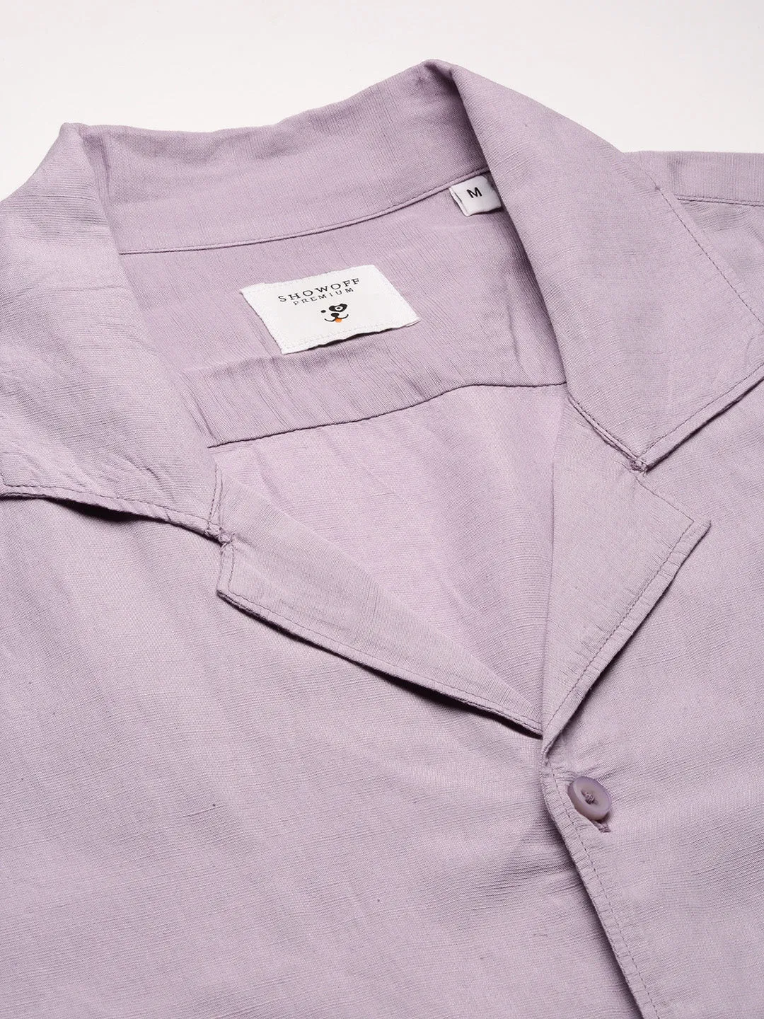 Men Cuban Collar Solid Lavender Casual Shirt