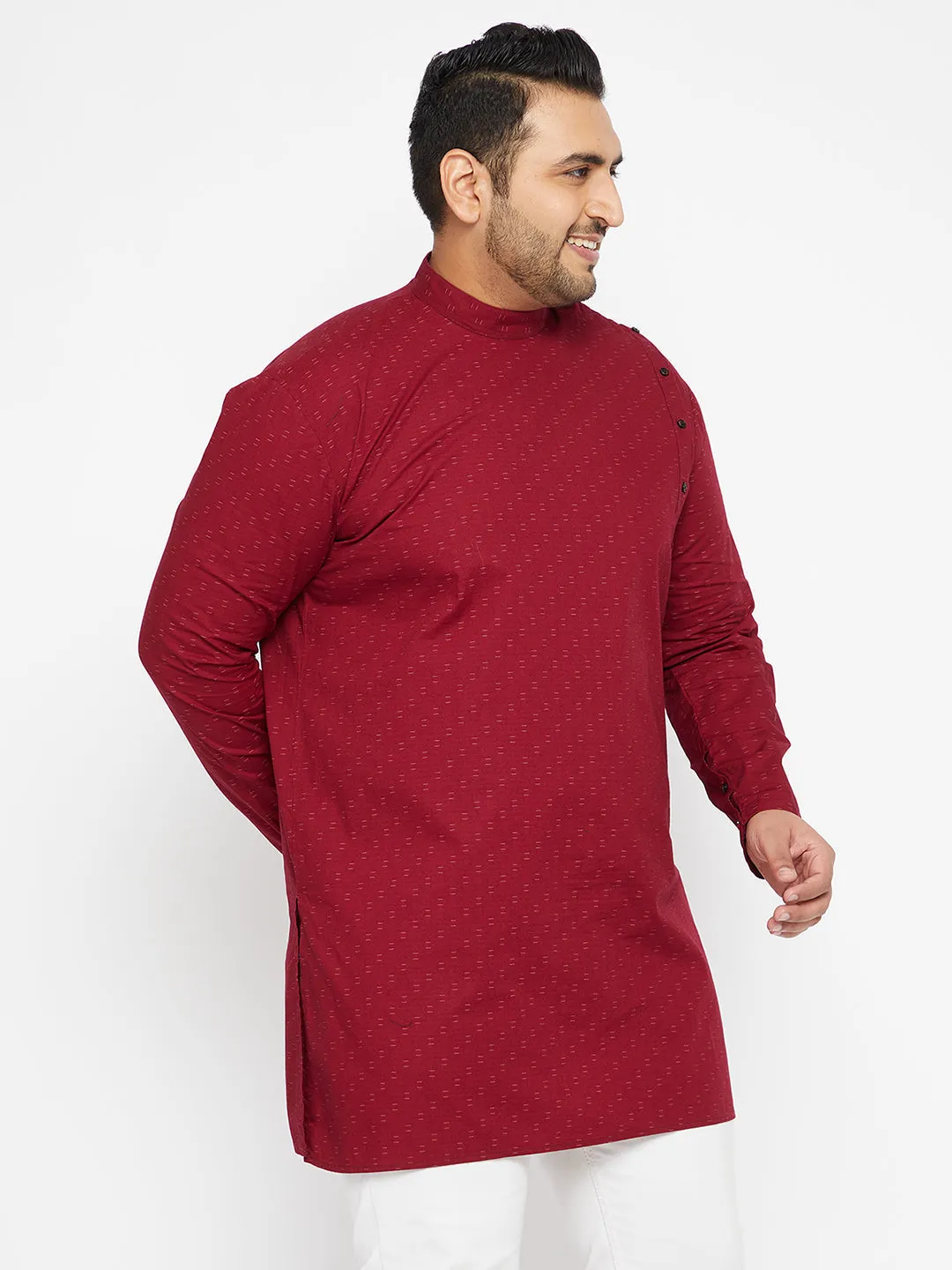 Men Geometric Maroon Straight Kurta