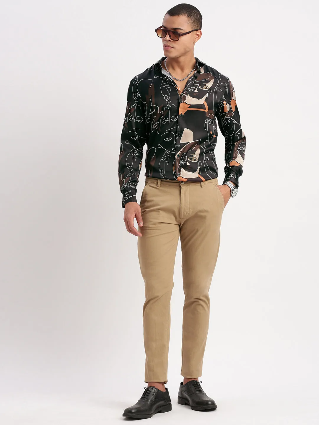 Men Graphic Black Party Shirt