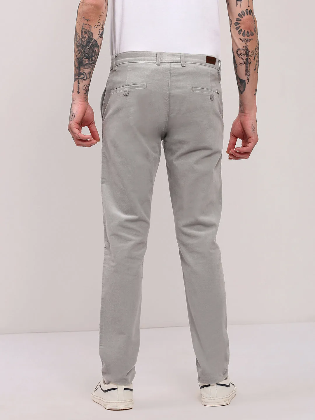 Men Grey Solid Trousers