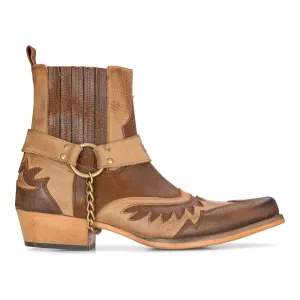 Mens Leather Cowboy Ankle Boots Brown Cuban Biker Winklepickers Western Country
