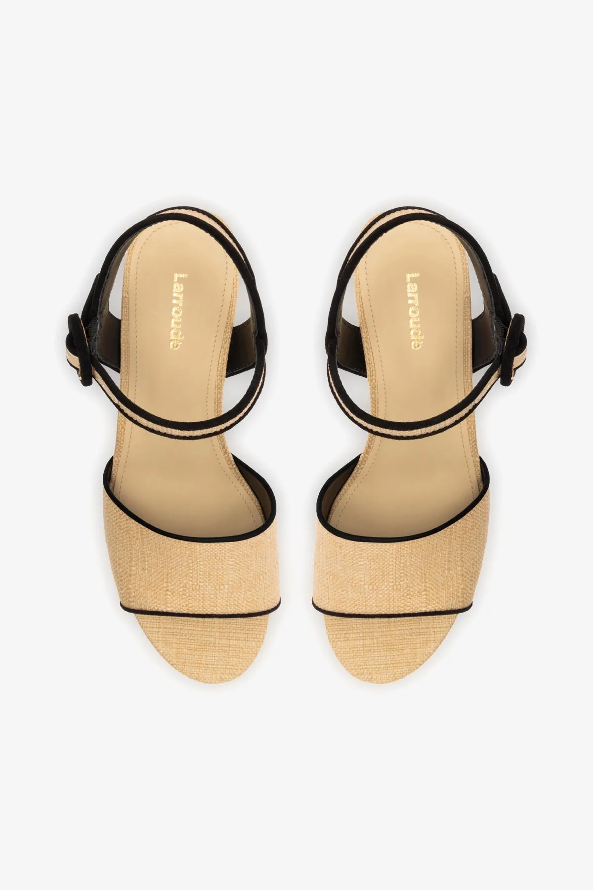 Miso Sandal In Beige Raffia and Black Trimming