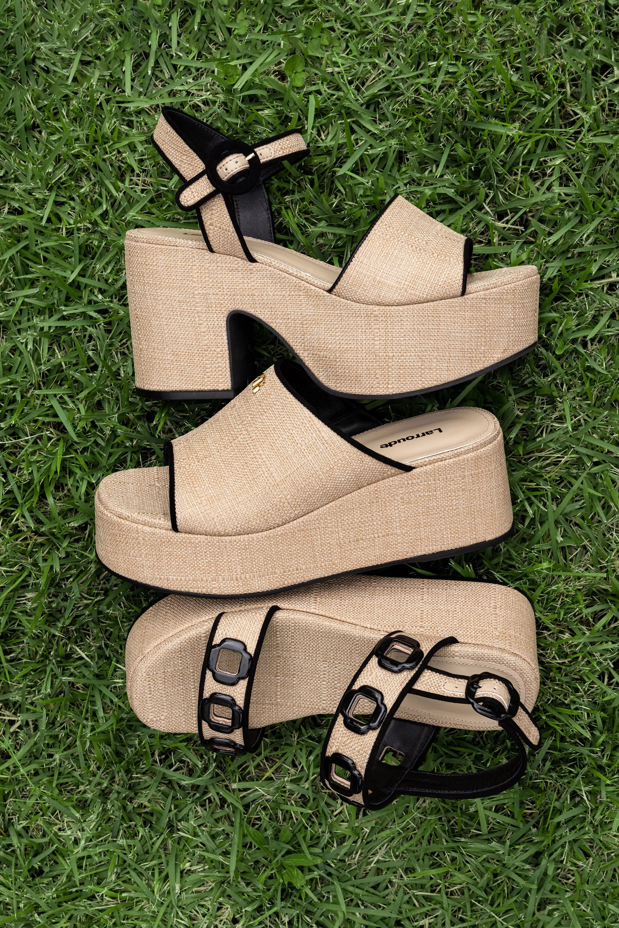 Miso Sandal In Beige Raffia and Black Trimming