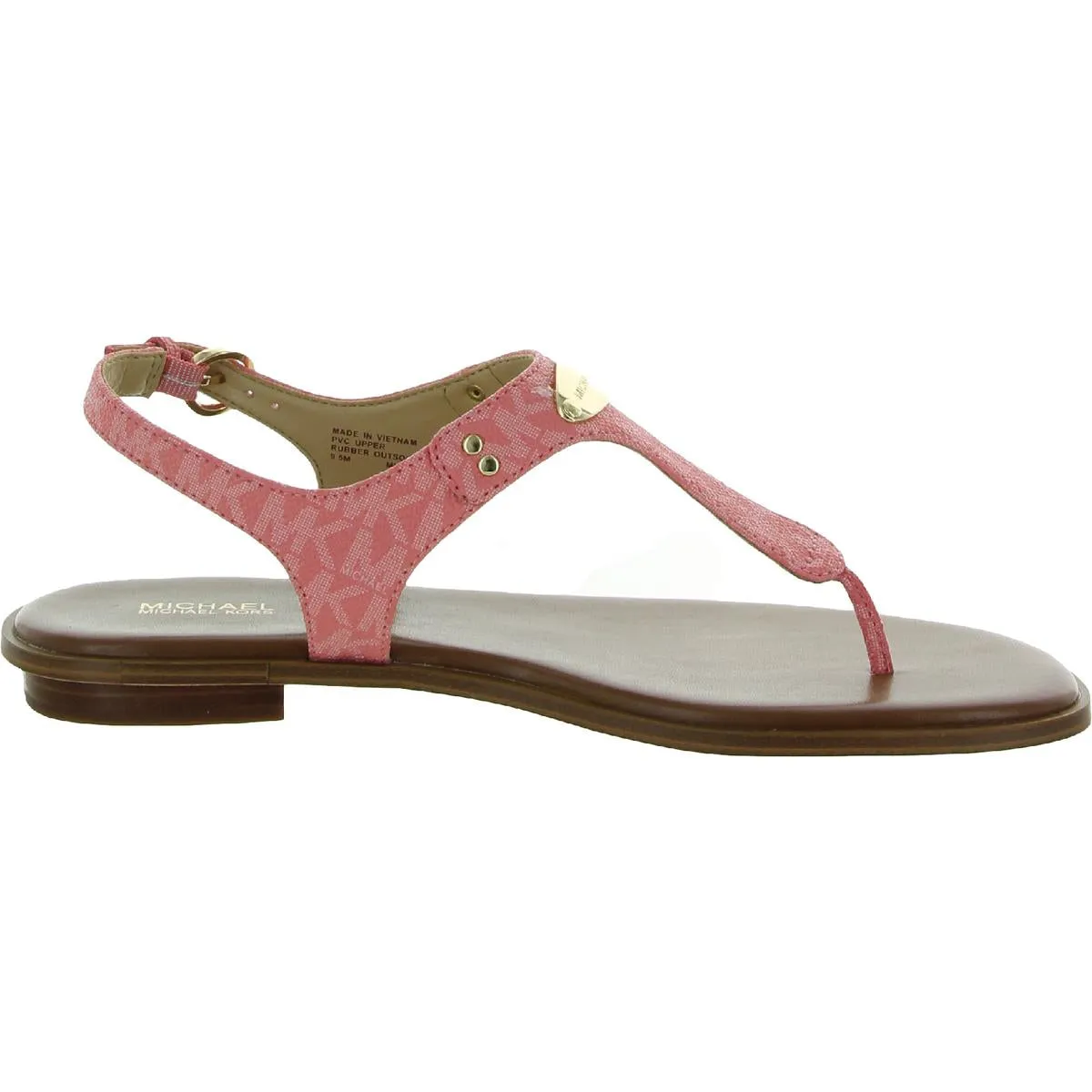 MK Plate Womens Coated Canvas Logo Thong Sandals